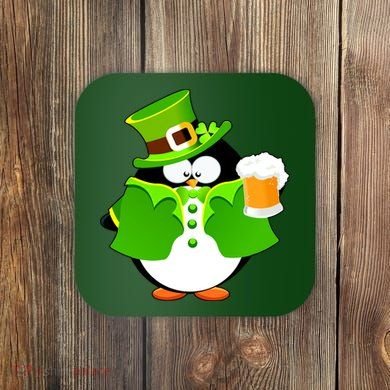 St. Patrack's Day Funny Penguin Drinking Beer Coaster