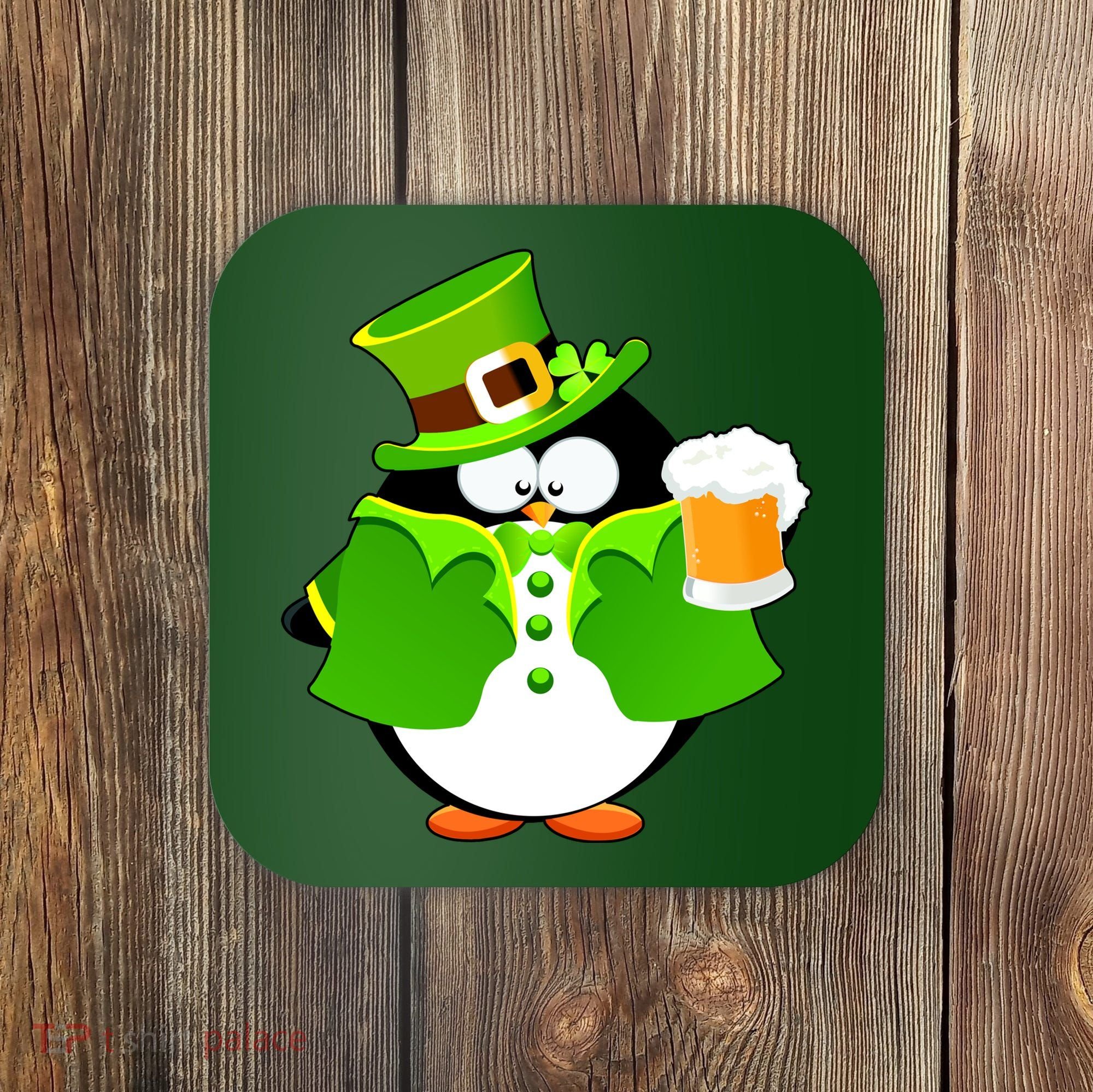 St. Patrack's Day Funny Penguin Drinking Beer Coaster