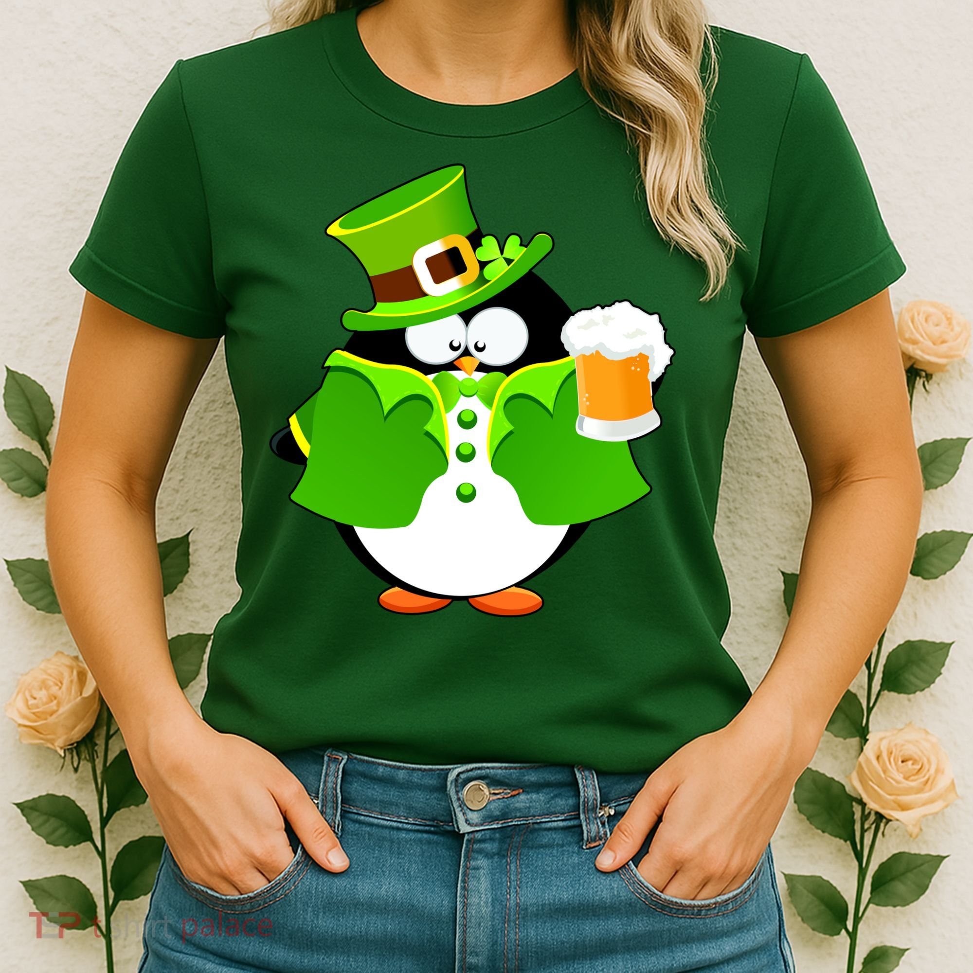 St. Patrack's Day Funny Penguin Drinking Beer Women's T-Shirt