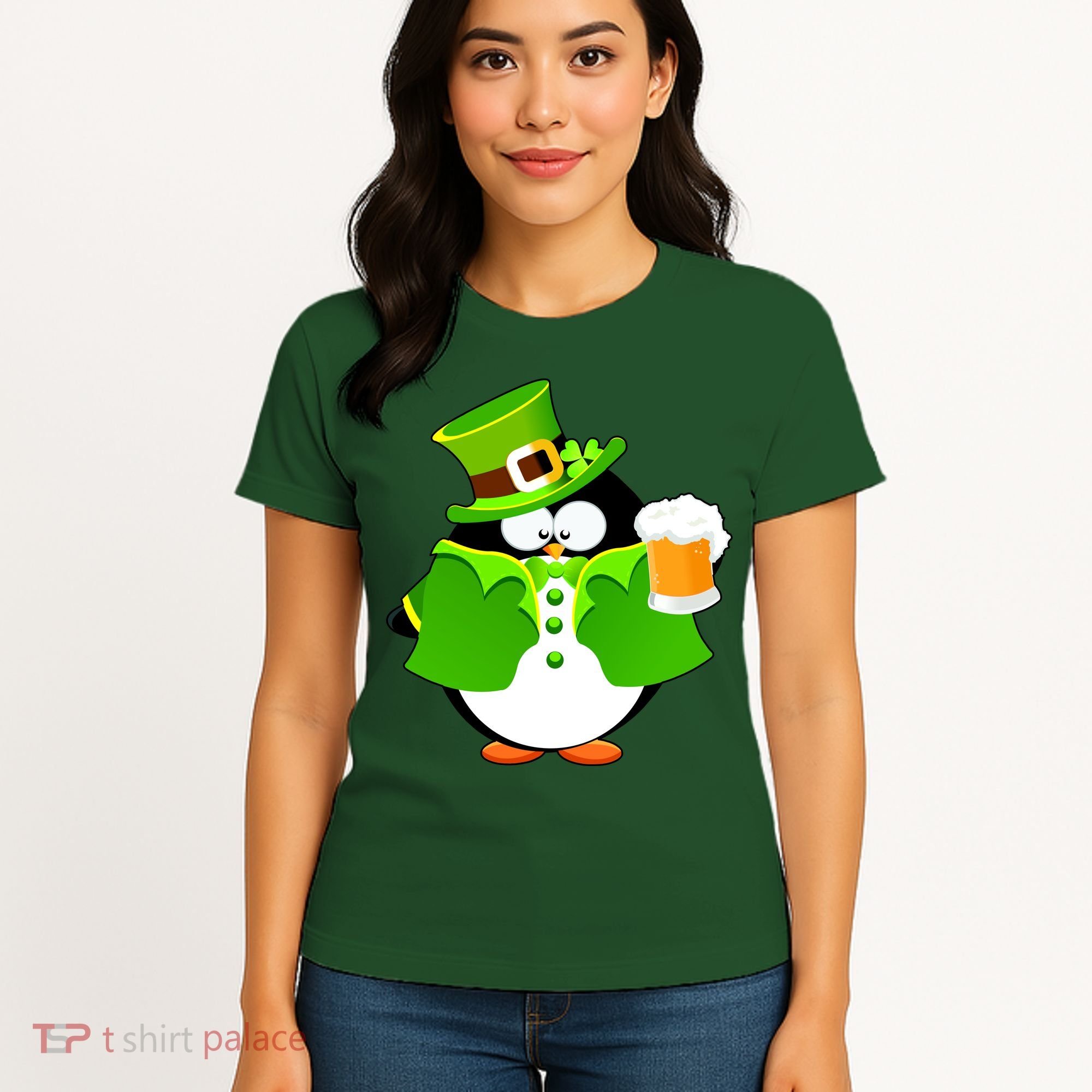 St. Patrack's Day Funny Penguin Drinking Beer Women's T-Shirt