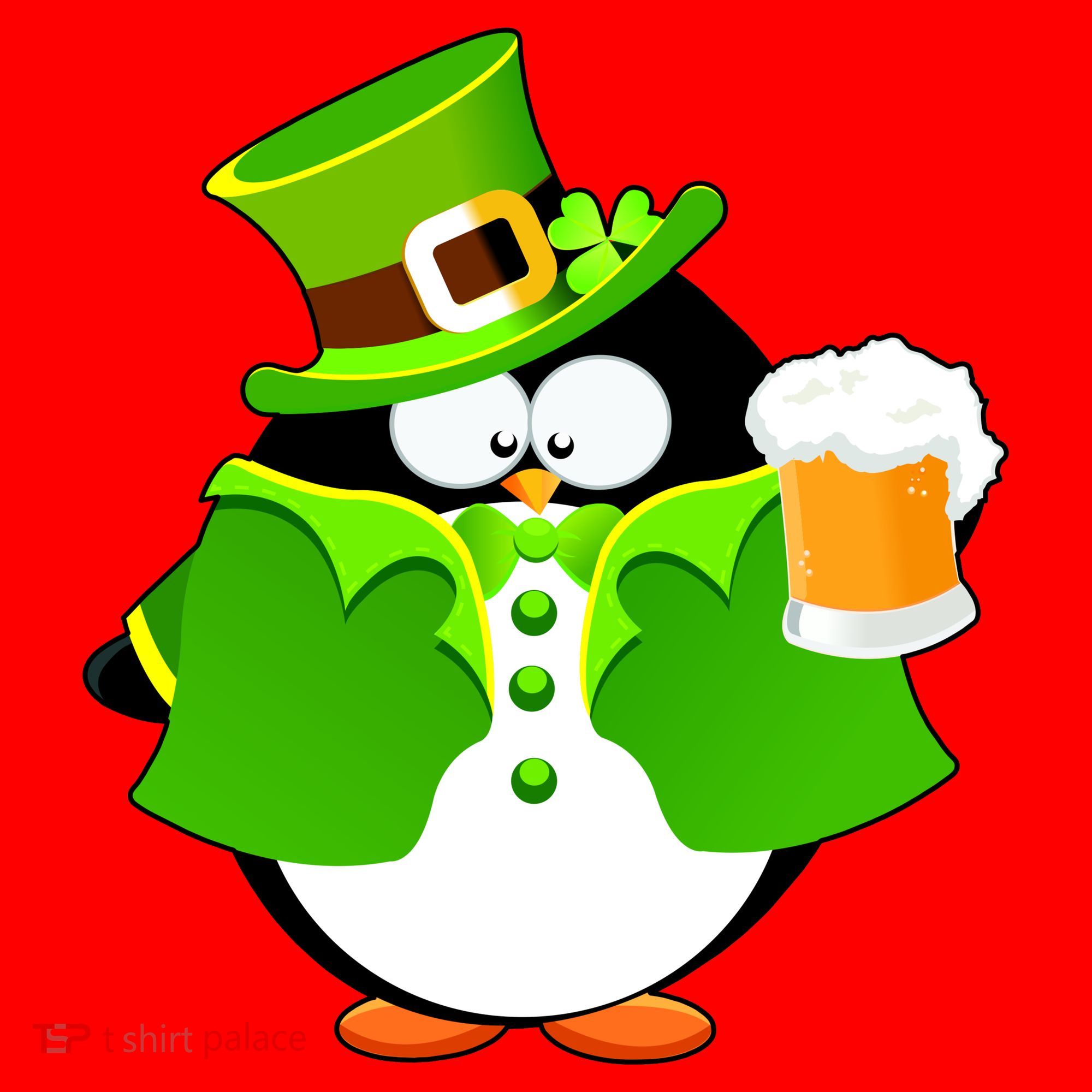 St. Patrack's Day Funny Penguin Drinking Beer Santa Hat