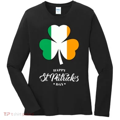 St. Patrick Day Irish Clover Flag Women's Long Sleeve Shirt