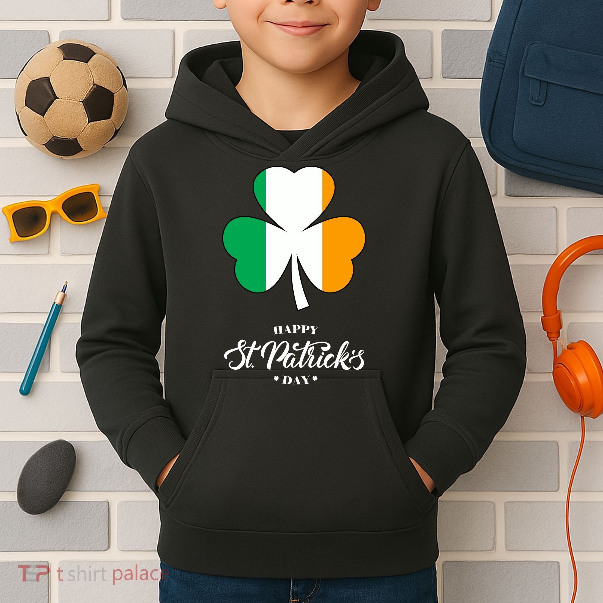 St. Patrick Day Irish Clover Flag Kids Hoodie