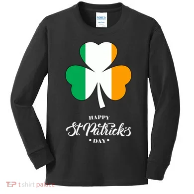St. Patrick Day Irish Clover Flag Kids Long Sleeve Shirt