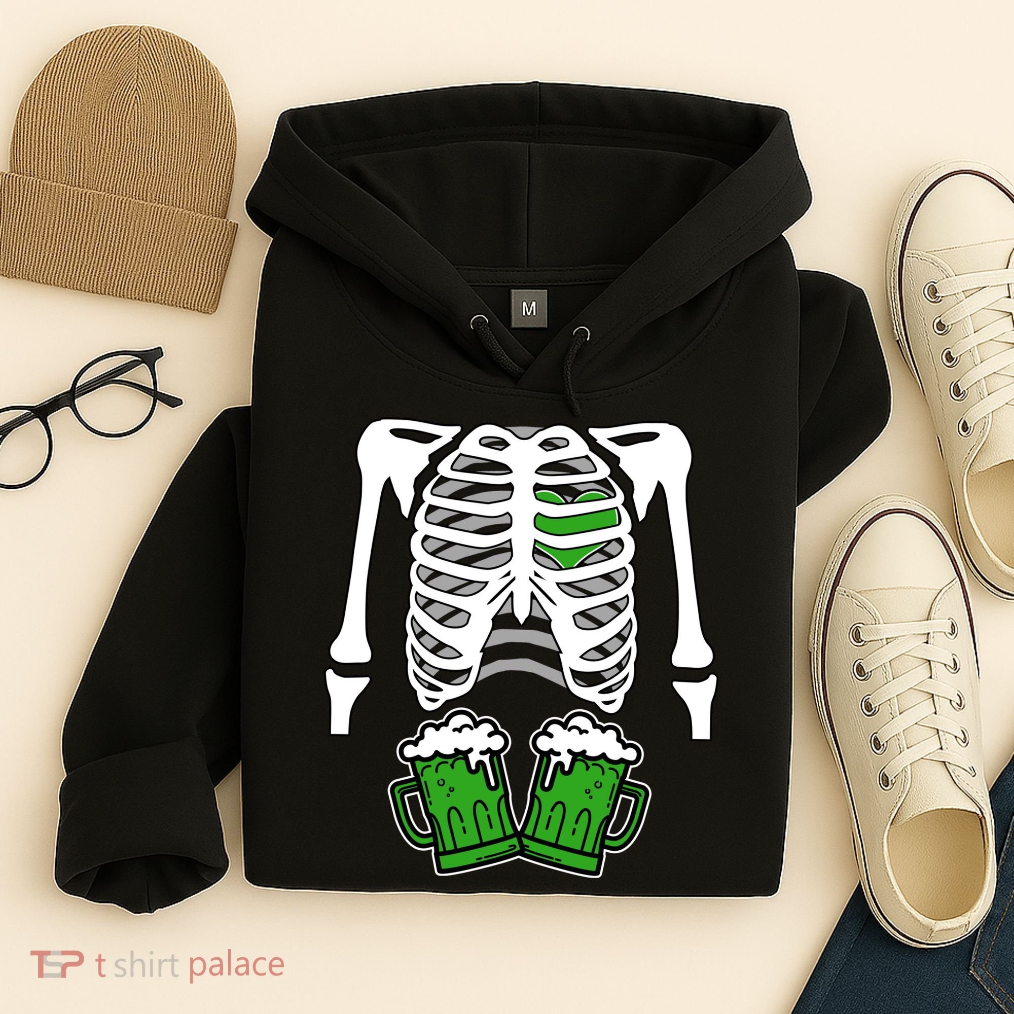 St. Patrick's Day Beer Rib Cage Skeleton Hoodie