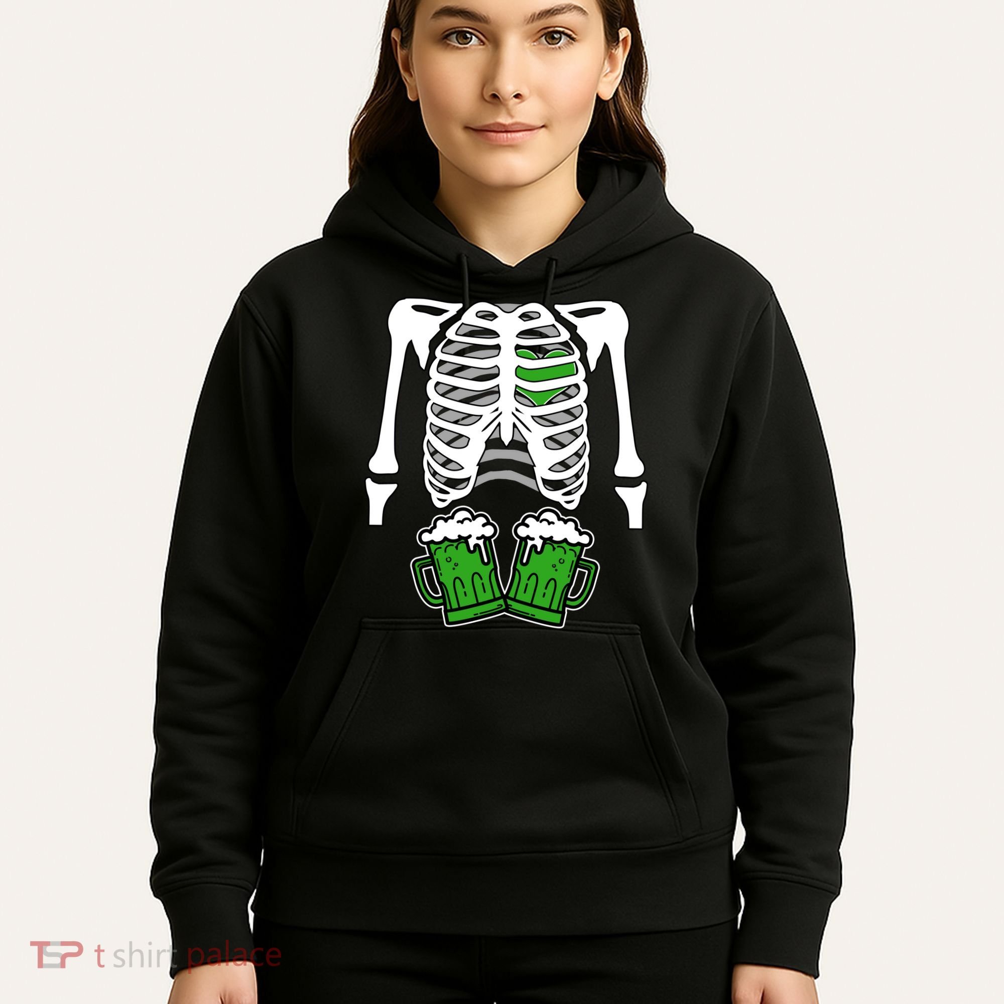 St. Patrick's Day Beer Rib Cage Skeleton Hoodie