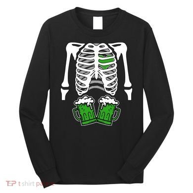 St. Patrick's Day Beer Rib Cage Skeleton Long Sleeve Shirt