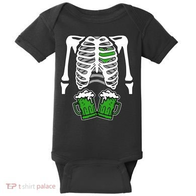 St. Patrick's Day Beer Rib Cage Skeleton Baby Bodysuit