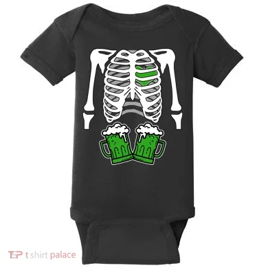 St. Patrick's Day Beer Rib Cage Skeleton Baby Bodysuit