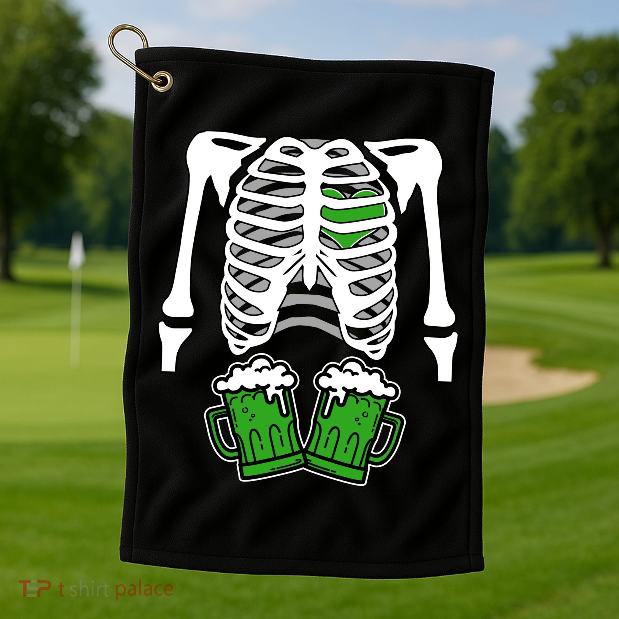 St. Patrick's Day Beer Rib Cage Skeleton Golf Towel