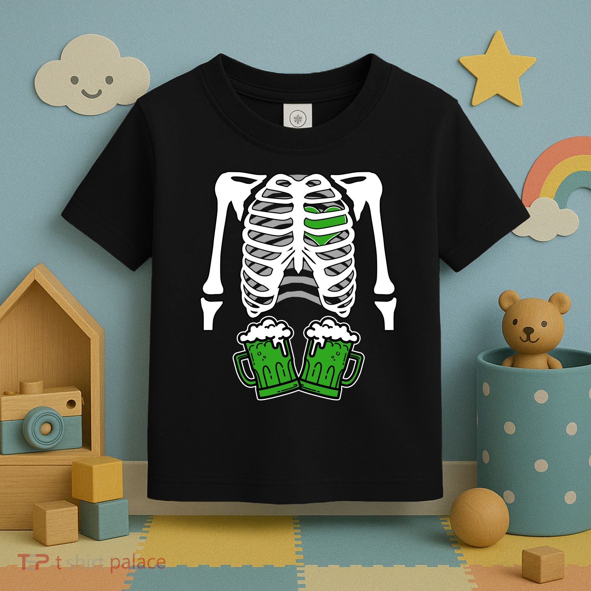 St. Patrick's Day Beer Rib Cage Skeleton Toddler T-Shirt