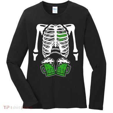 St. Patrick's Day Beer Rib Cage Skeleton Women's Long Sleeve Shirt