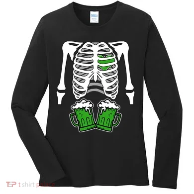 St. Patrick's Day Beer Rib Cage Skeleton Women's Long Sleeve Shirt