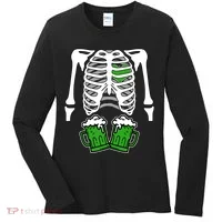 St. Patrick's Day Beer Rib Cage Skeleton Women's Long Sleeve Shirt thumb 0