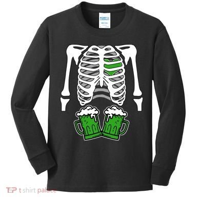 St. Patrick's Day Beer Rib Cage Skeleton Kids Long Sleeve Shirt