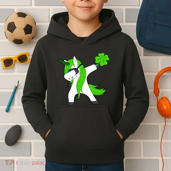 St. Patrick's Day Dabbing Irish Unicorn Kids Hoodie