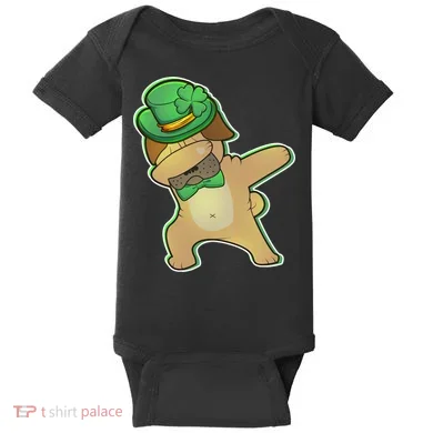 St. Patrick's Day Dabbing Pug Baby Bodysuit
