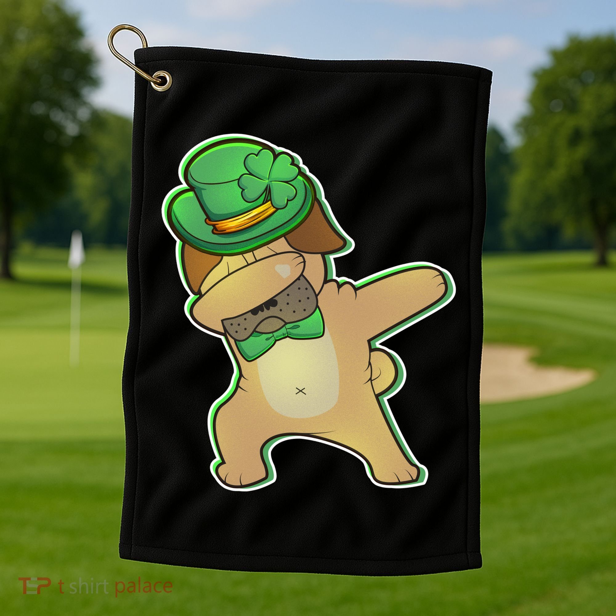 St. Patrick's Day Dabbing Pug Golf Towel