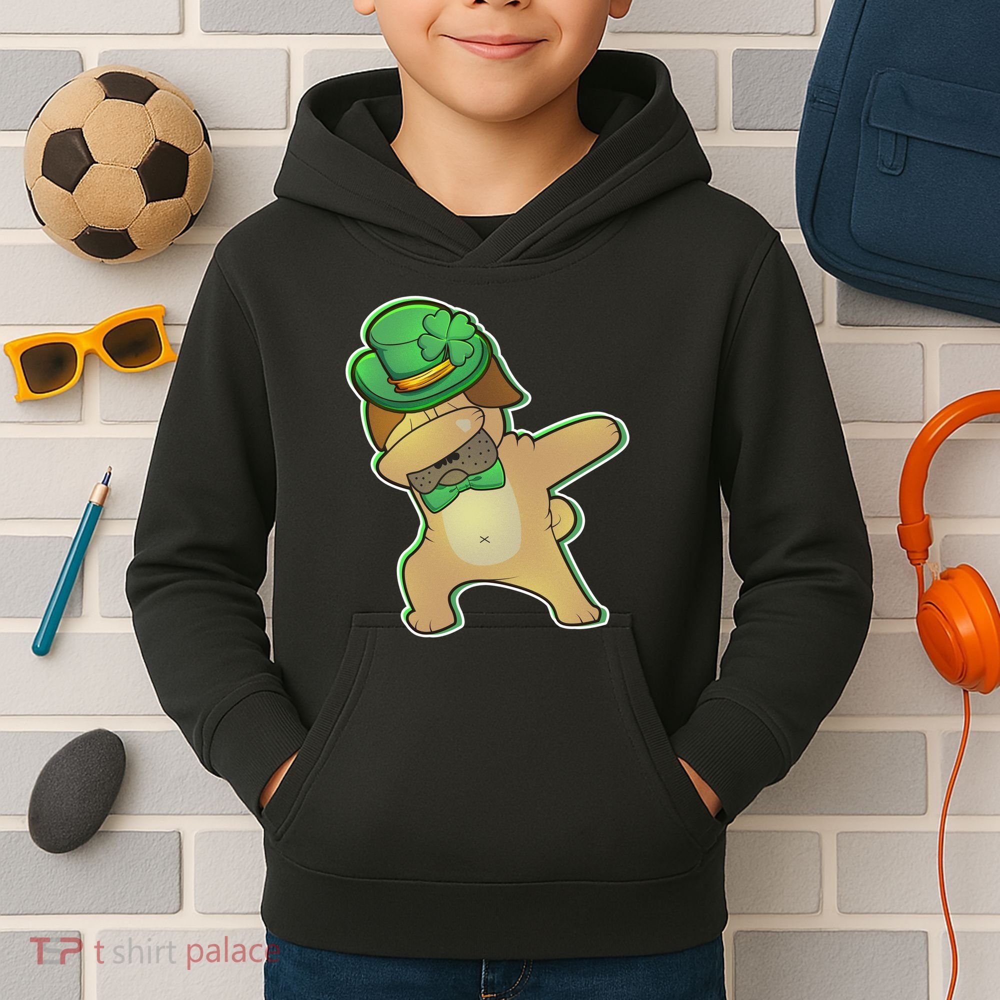 St. Patrick's Day Dabbing Pug Kids Hoodie
