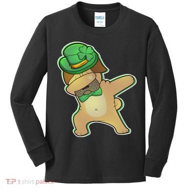 St. Patrick's Day Dabbing Pug Kids Long Sleeve Shirt