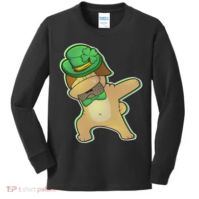 St. Patrick's Day Dabbing Pug Kids Long Sleeve Shirt