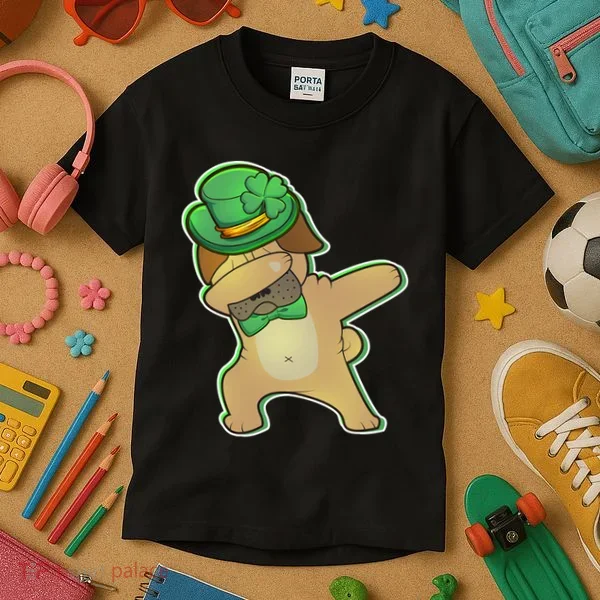 St. Patrick's Day Dabbing Pug Kids T-Shirt