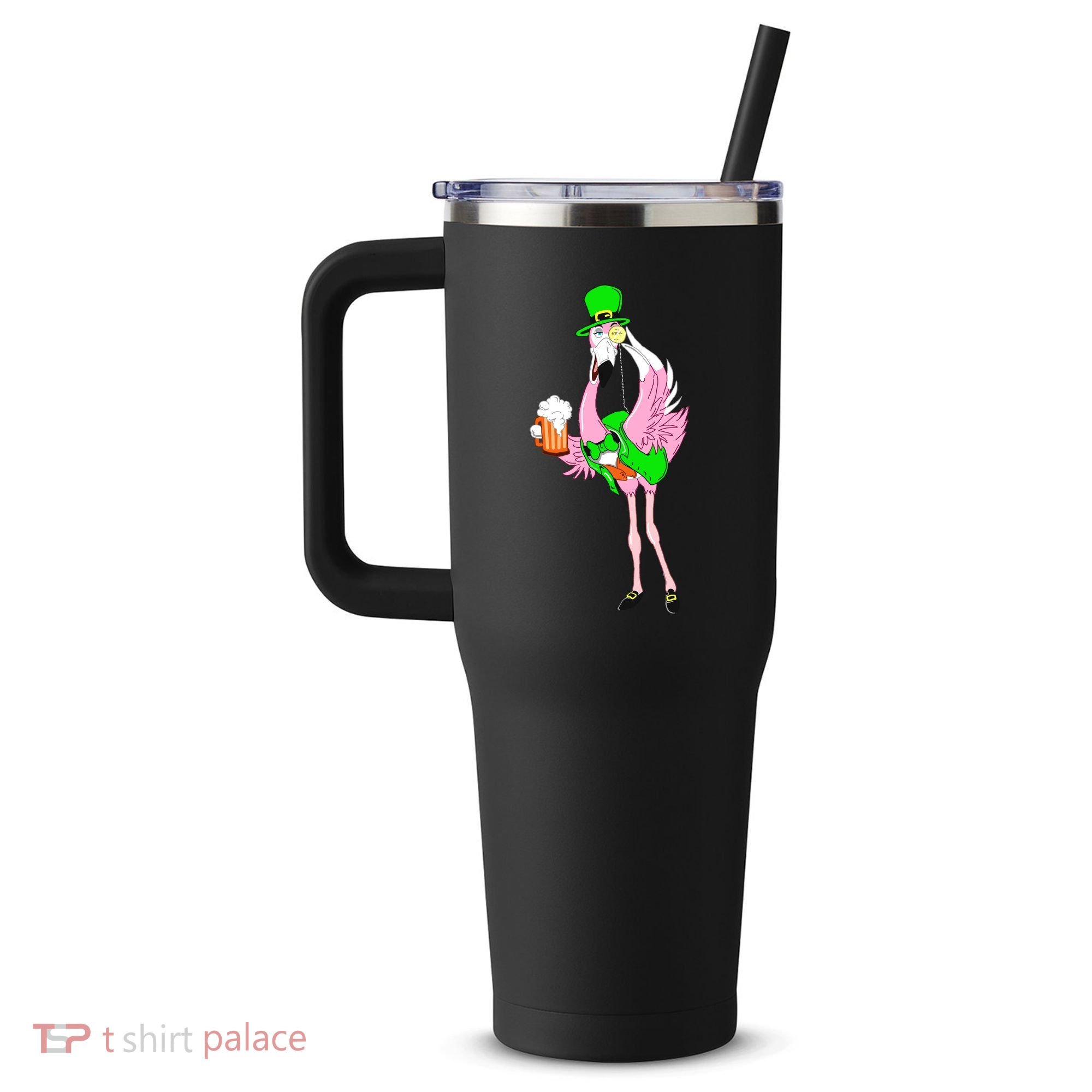 St. Patrick's Day Flamingo 40oz Vacuum Insulated Stainless Steel Travel Tumbler