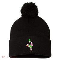 St. Patrick's Day Flamingo Pom Pom 12in Knit Beanie thumb 0