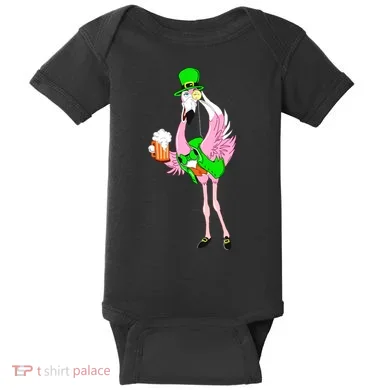 St. Patrick's Day Flamingo Baby Bodysuit