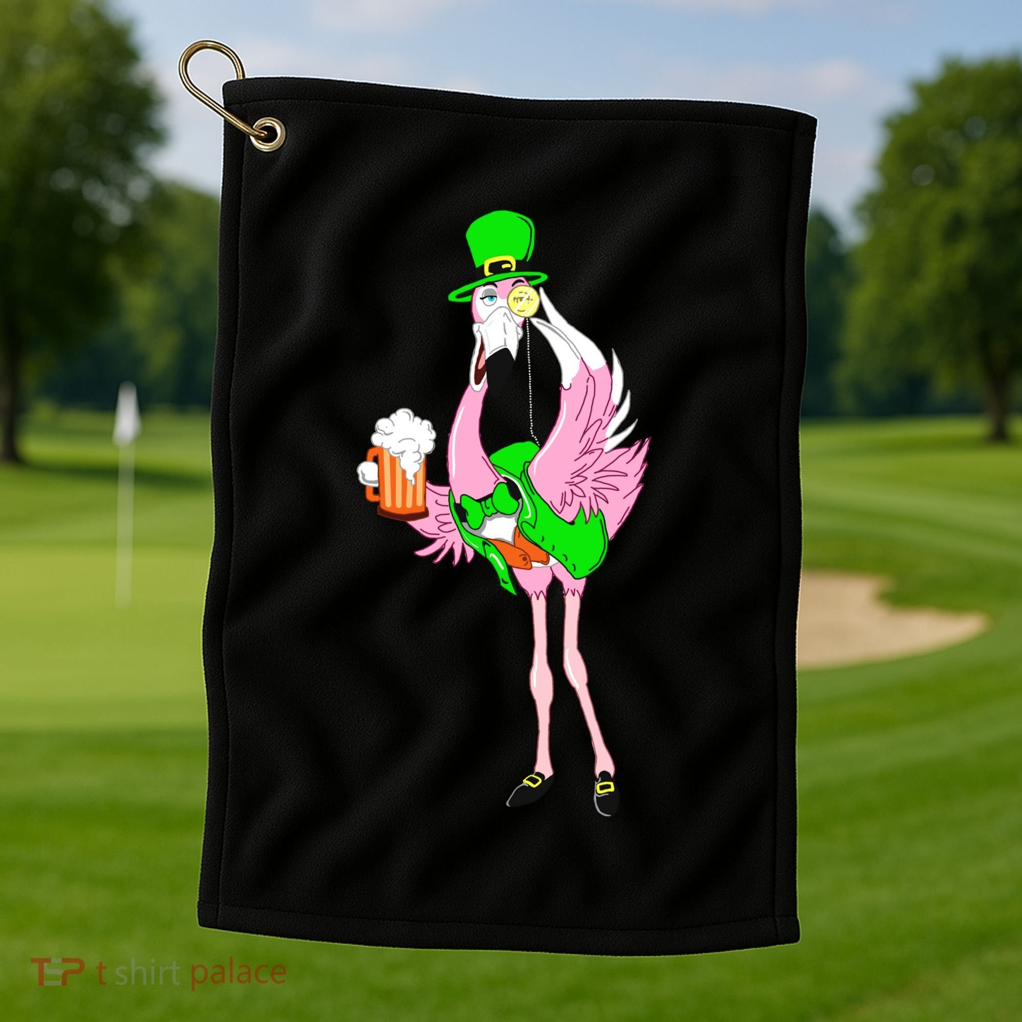 St. Patrick's Day Flamingo Golf Towel