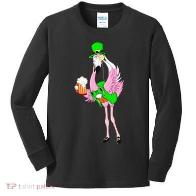 St. Patrick's Day Flamingo Kids Long Sleeve Shirt
