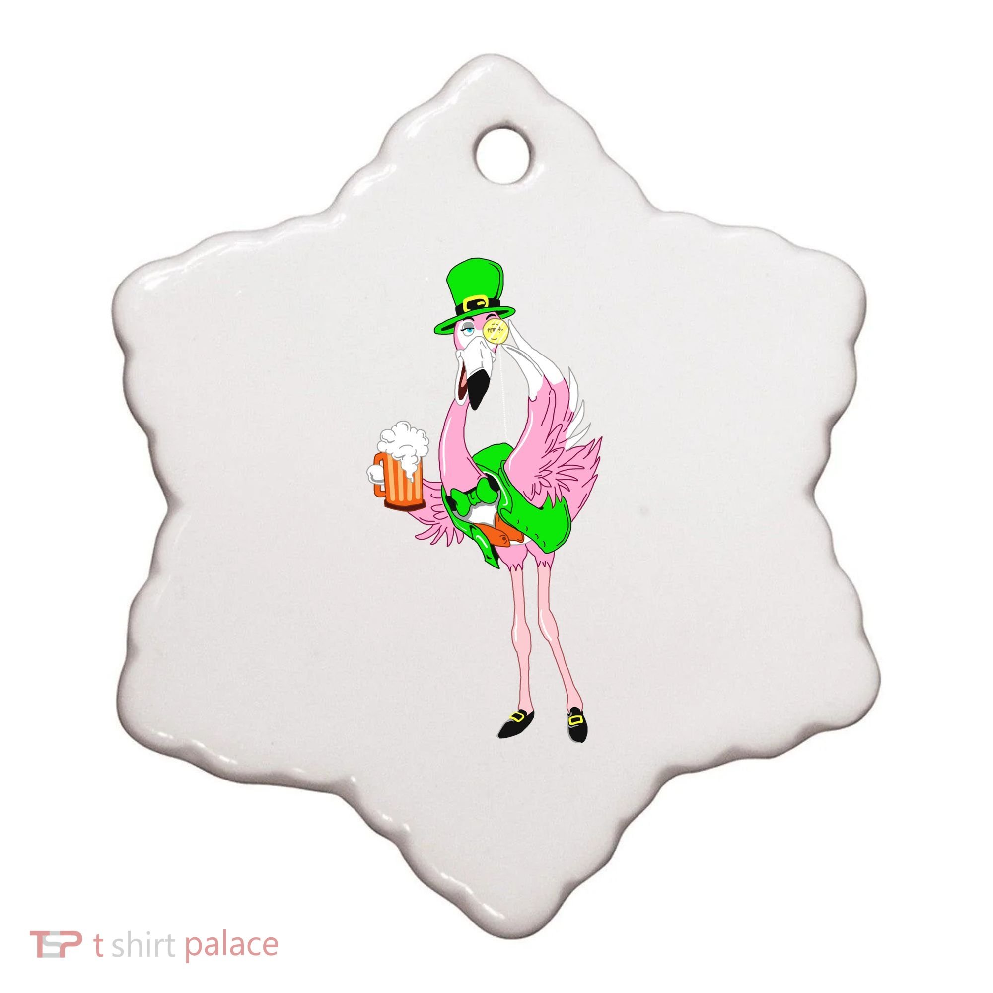 St. Patrick's Day Flamingo Ceramic Ornament