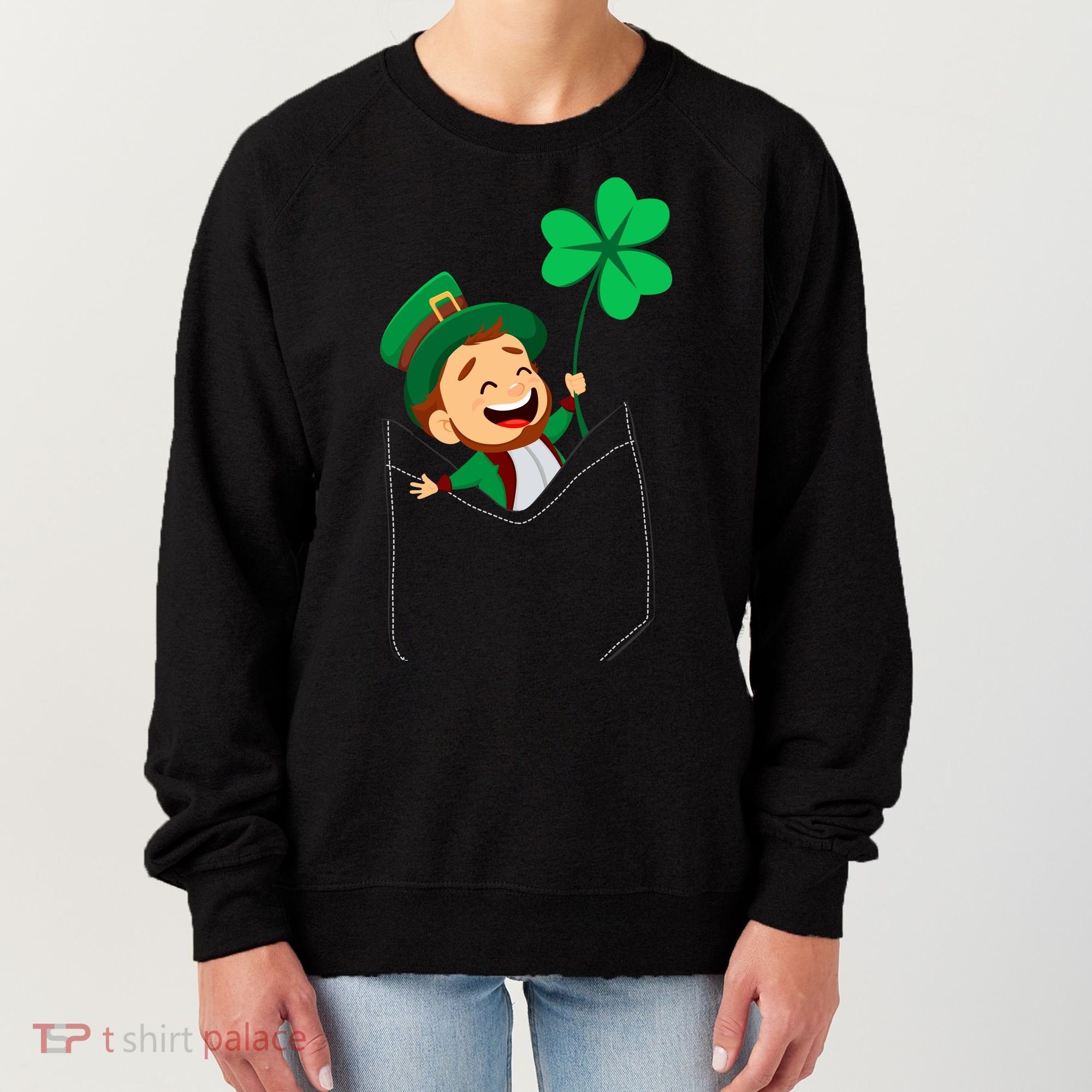 St. Patrick's Day Pocket Leprechaun Clover Women's Sweatshirt