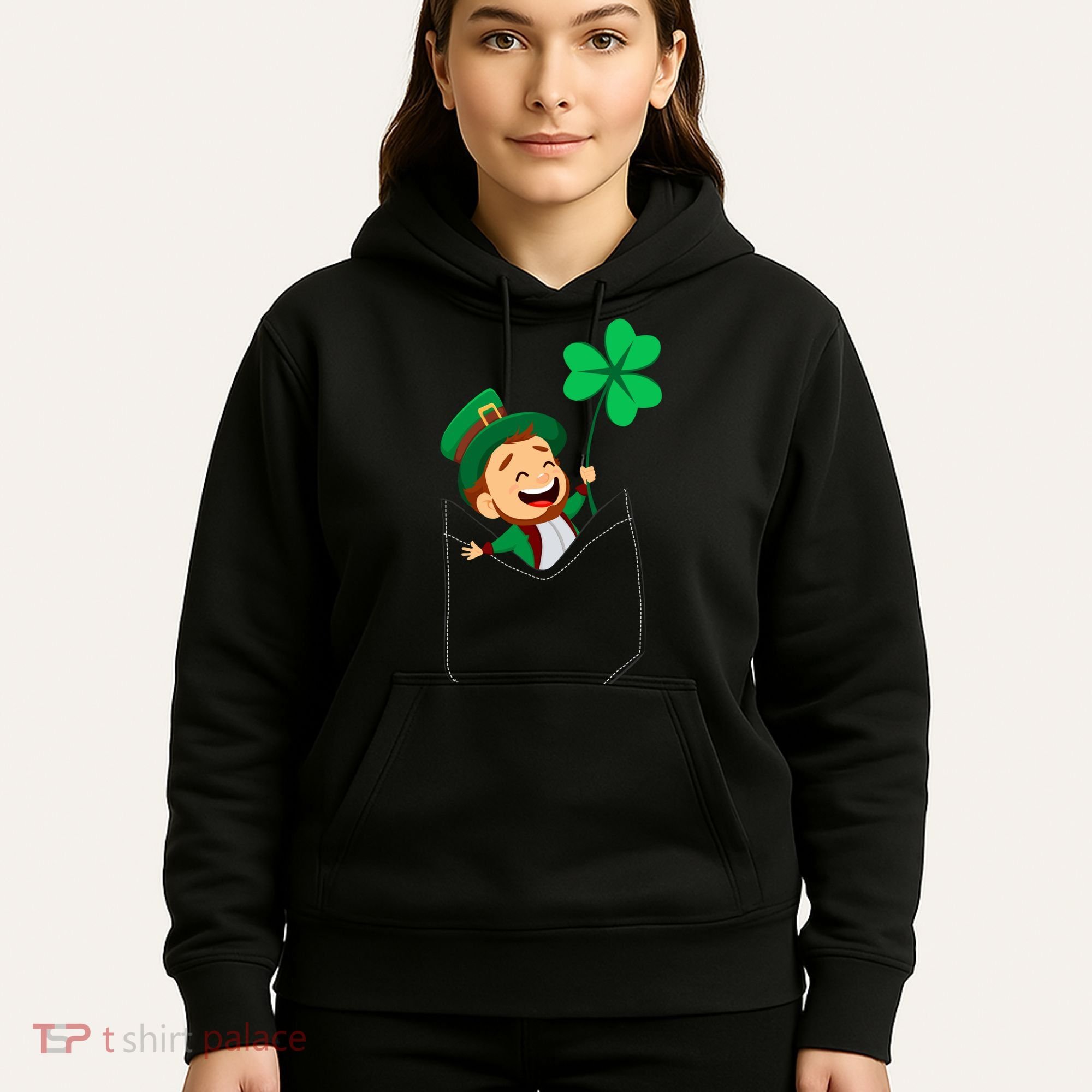 St. Patrick's Day Pocket Leprechaun Clover Hoodie