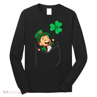 St. Patrick's Day Pocket Leprechaun Clover Long Sleeve Shirt