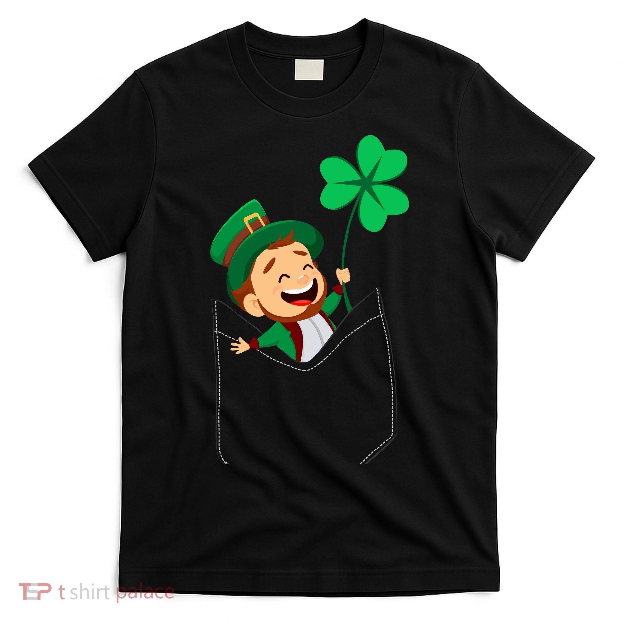 St. Patrick's Day Pocket Leprechaun Clover T-Shirt