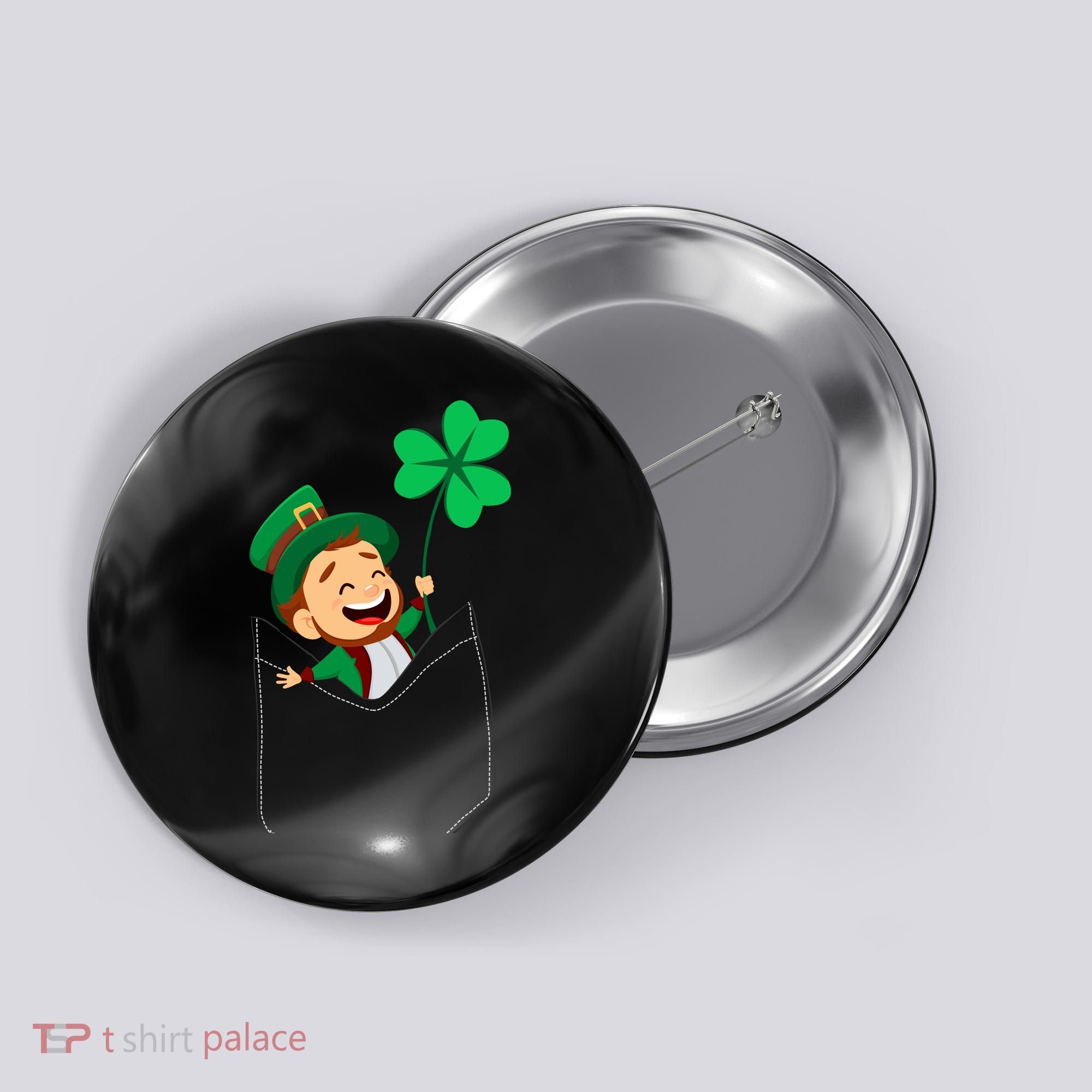 St. Patrick's Day Pocket Leprechaun Clover Button