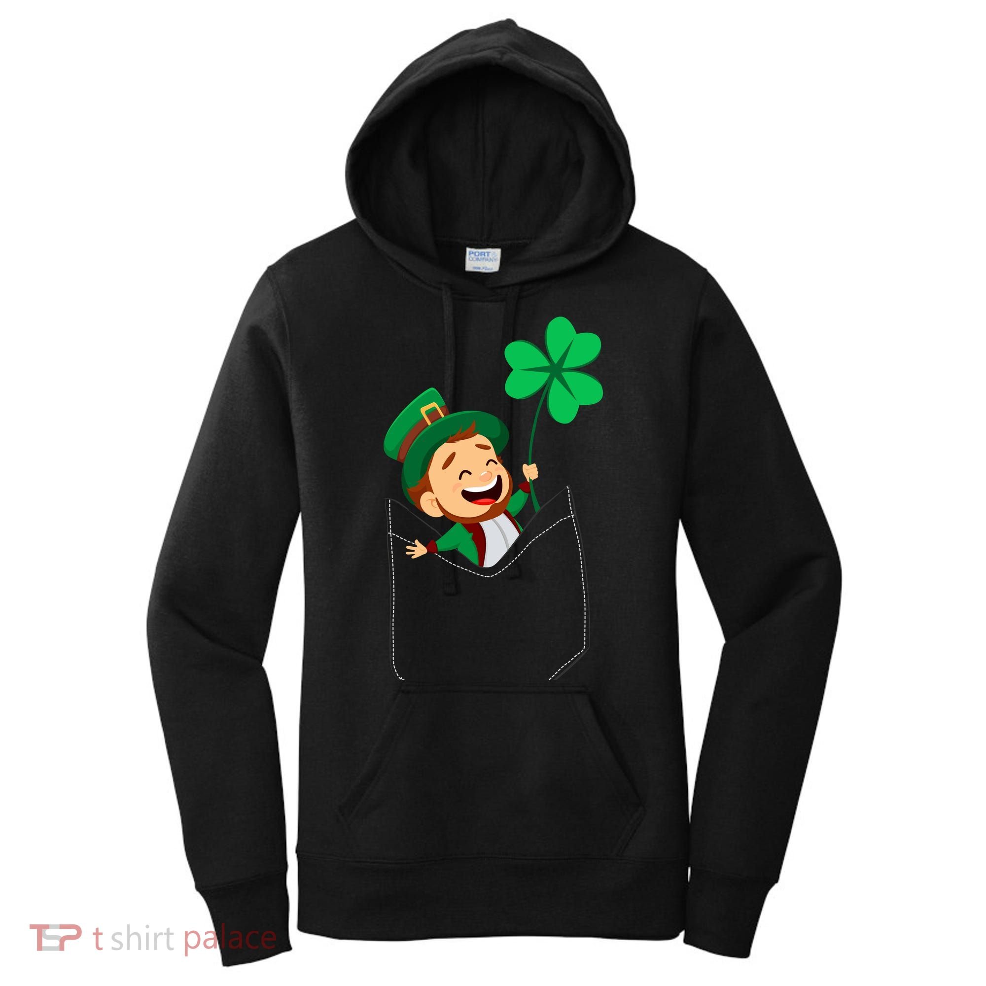 St. Patrick's Day Pocket Leprechaun Clover Women's Hoodie