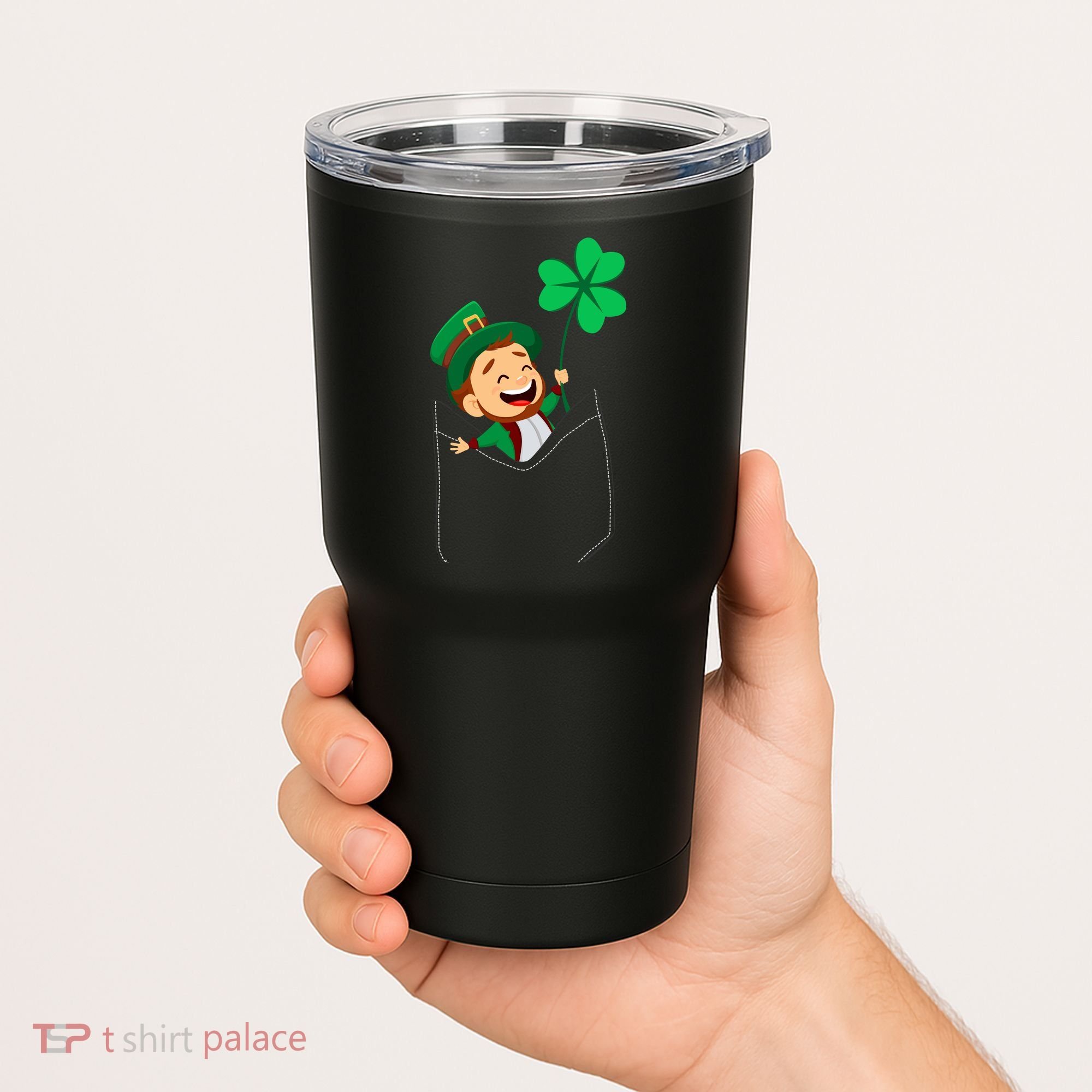 St. Patrick's Day Pocket Leprechaun Clover Tumbler