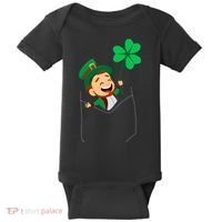 St. Patrick's Day Pocket Leprechaun Clover Baby Bodysuit thumb 0