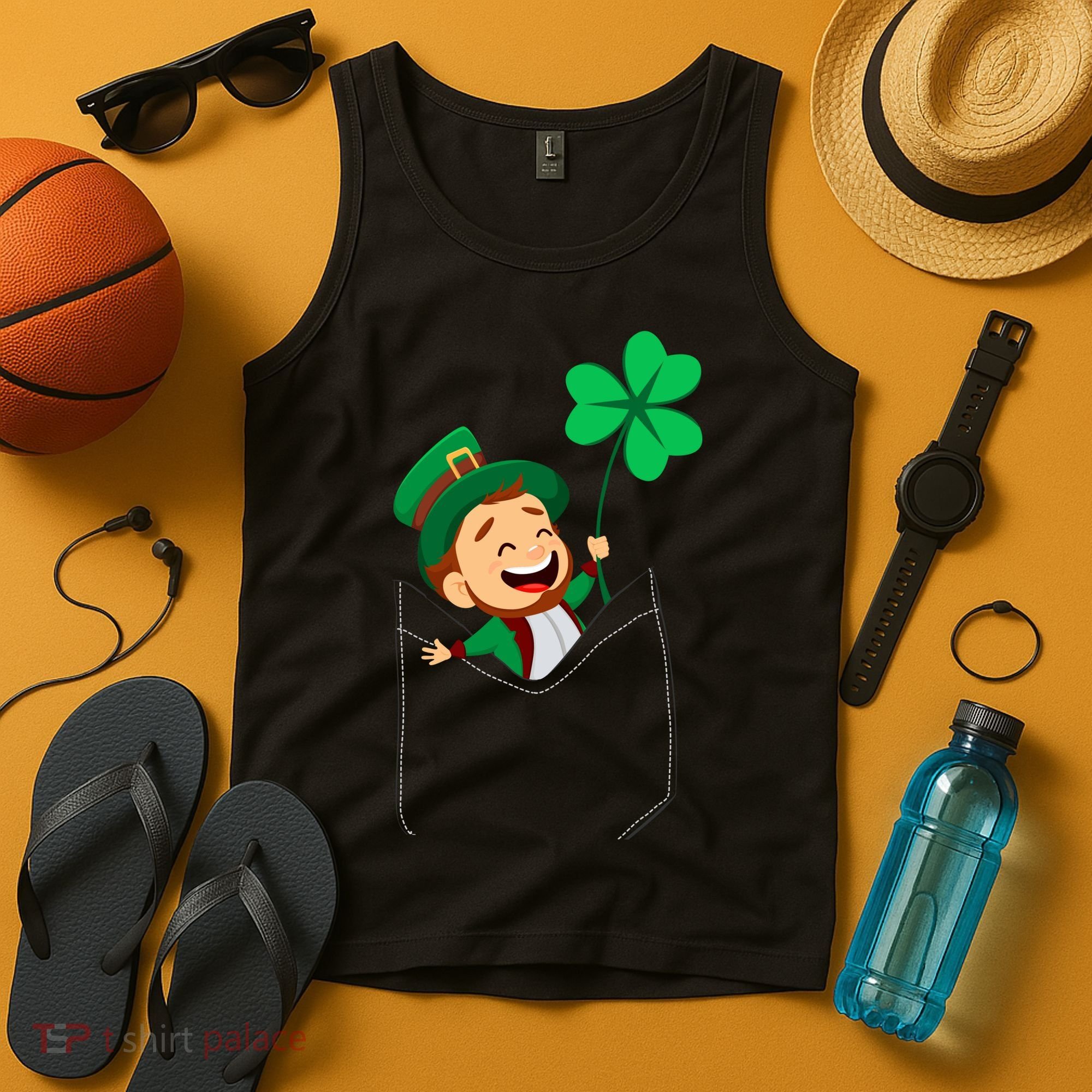 St. Patrick's Day Pocket Leprechaun Clover Tank Top