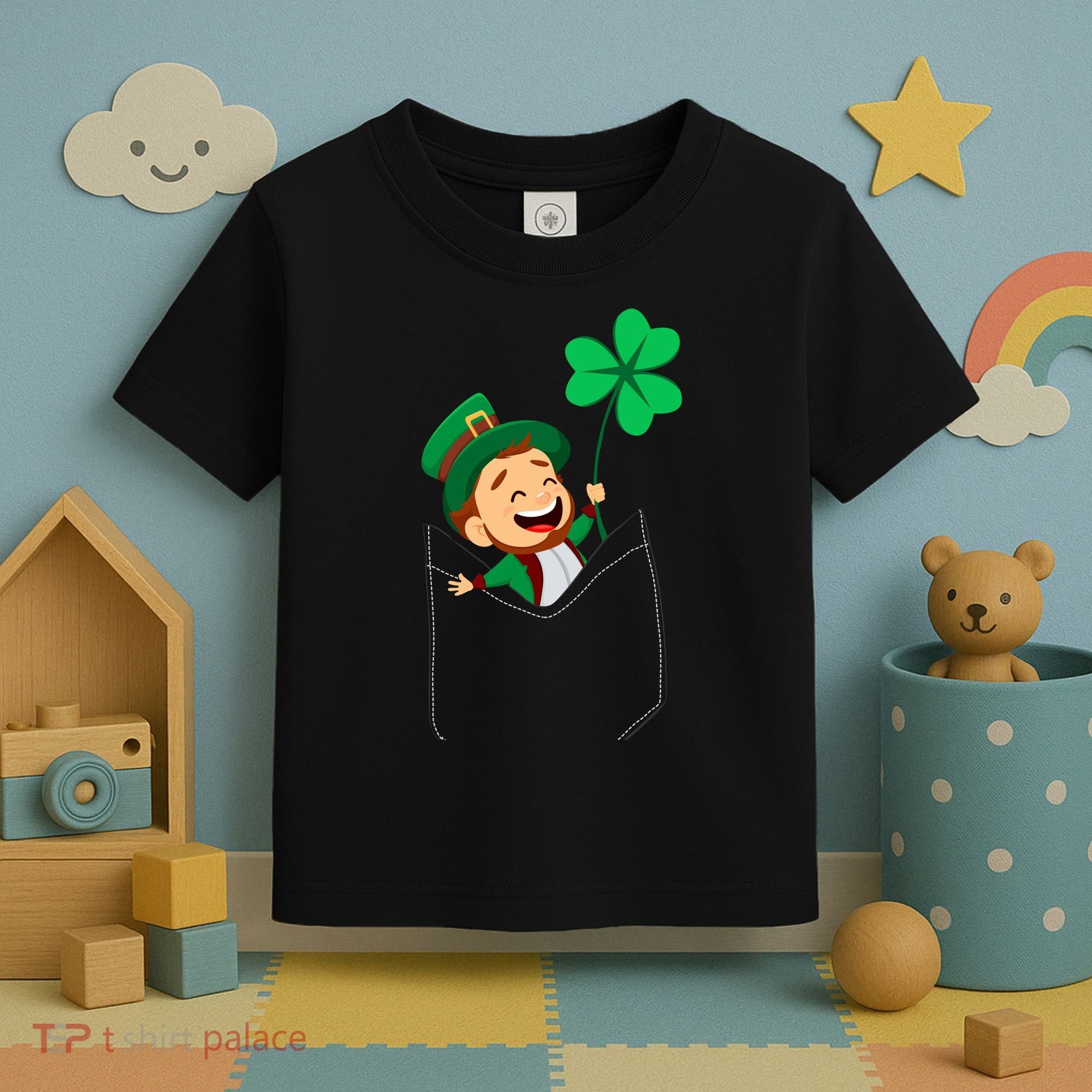 St. Patrick's Day Pocket Leprechaun Clover Toddler T-Shirt