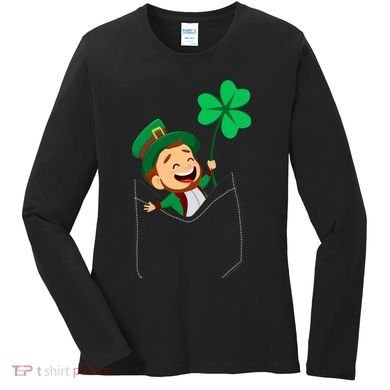 St. Patrick's Day Pocket Leprechaun Clover Women's Long Sleeve Shirt