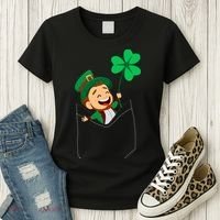 St. Patrick's Day Pocket Leprechaun Clover Women's T-Shirt thumb 3