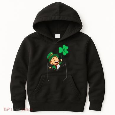 St. Patrick's Day Pocket Leprechaun Clover Kids Hoodie