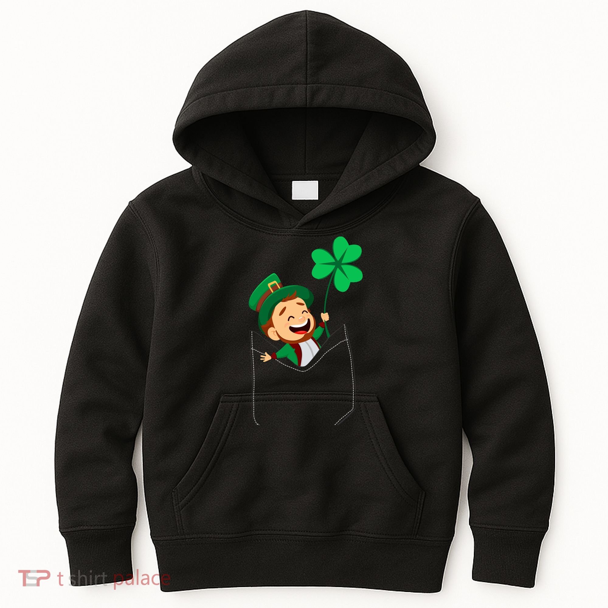 St. Patrick's Day Pocket Leprechaun Clover Kids Hoodie