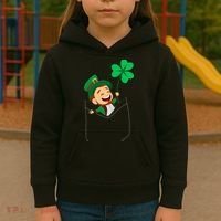 St. Patrick's Day Pocket Leprechaun Clover Kids Hoodie thumb 3