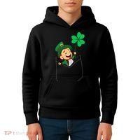 St. Patrick's Day Pocket Leprechaun Clover Kids Hoodie thumb 4