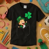 St. Patrick's Day Pocket Leprechaun Clover Kids T-Shirt thumb 3