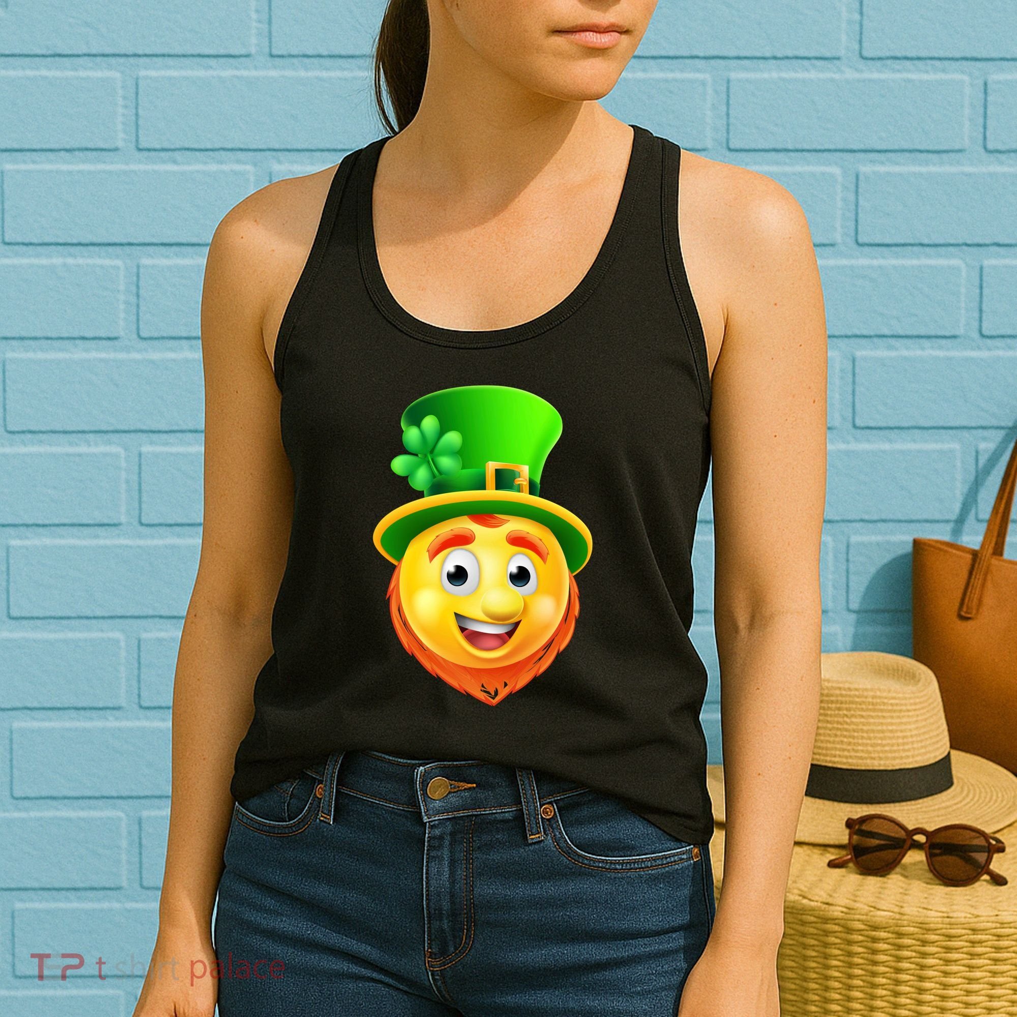 St. Patrick's Day Shamrock Leprechaun Emoji Smiley Women's Tank Top